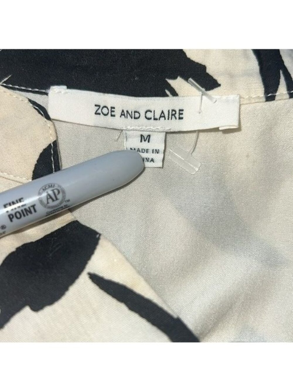 Zoe & Claire Midi Dress Womens M Black Cream Floral Striped Tie Waist - Picture 6 of 14